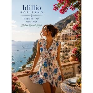idillio positano linen dress Idillio Positano | Dresses | Idillio Positano Italy 0 Linen Floral Wrap  Dress Peony Print Resort Coastal M